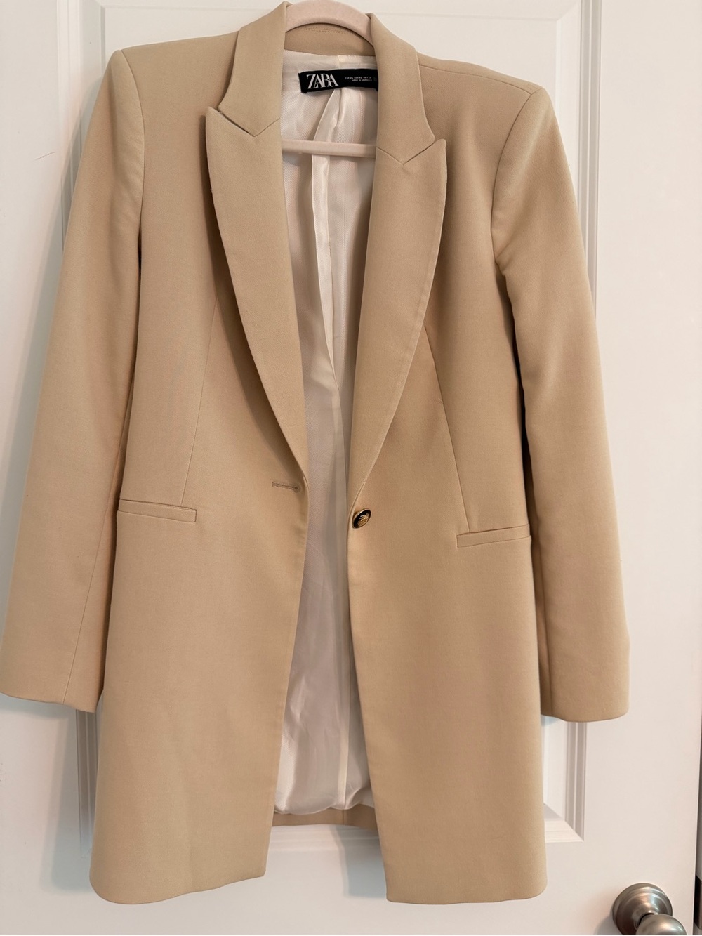 Zara Gold Button Long Blazer Sand XS